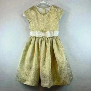Gymboree Dress Gold Girls Size 10 Cream Accents Full Skirt Cap Sleeves